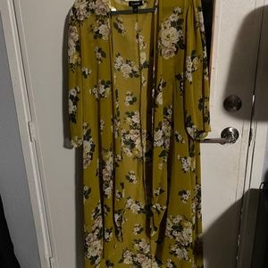 Mustard yellow with floral kimono